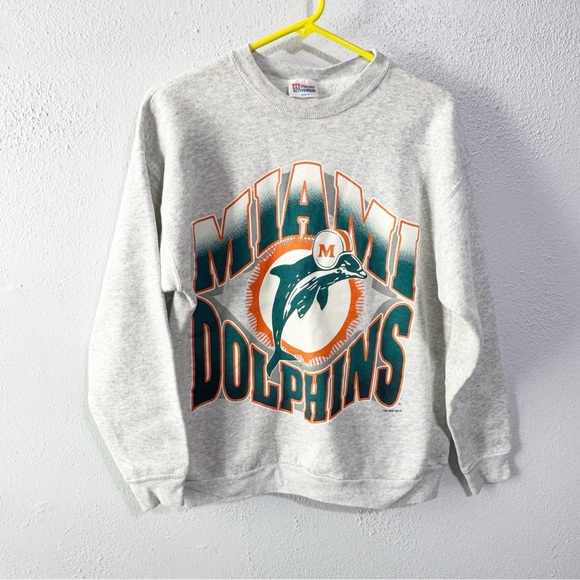 Hanes Gray Miami Dolphins Crewneck Sweater vintage 1995 size medium - Picture 1 of 6